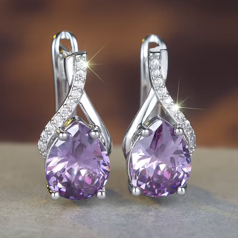 Silver amethyst drop earrings