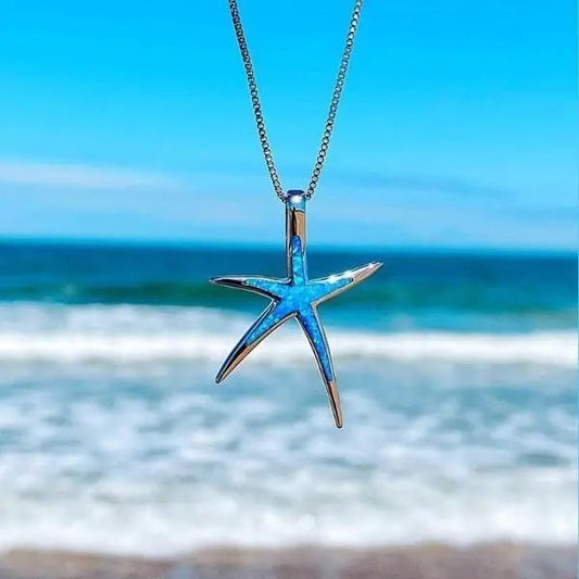 Collar de Opalo Azul y Estrella de Mar en Plata.
