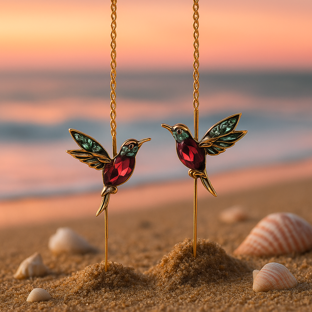 Shay | Pendientes con esmalte de colibrí y circonitas