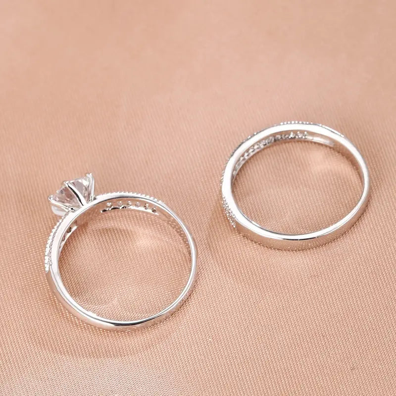 18K Gold Zirconia Eternity Rings Set