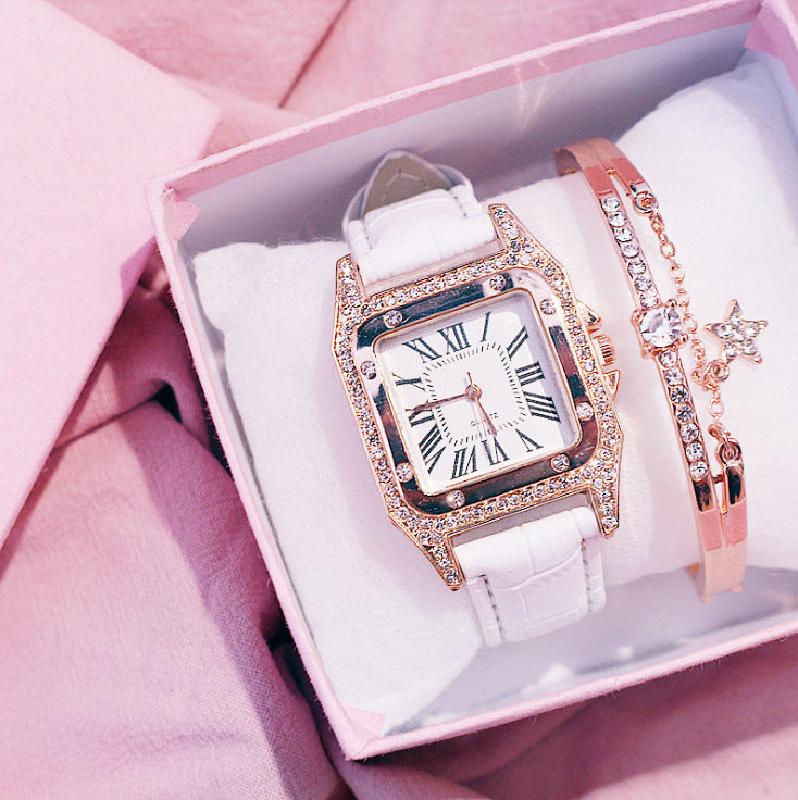 Elegant Square Dial Leather Strap Quartz Watch For Women