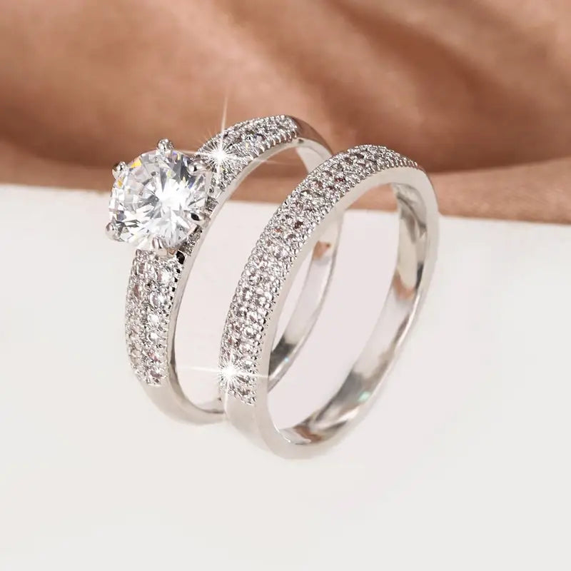 18K Gold Zirconia Eternity Rings Set