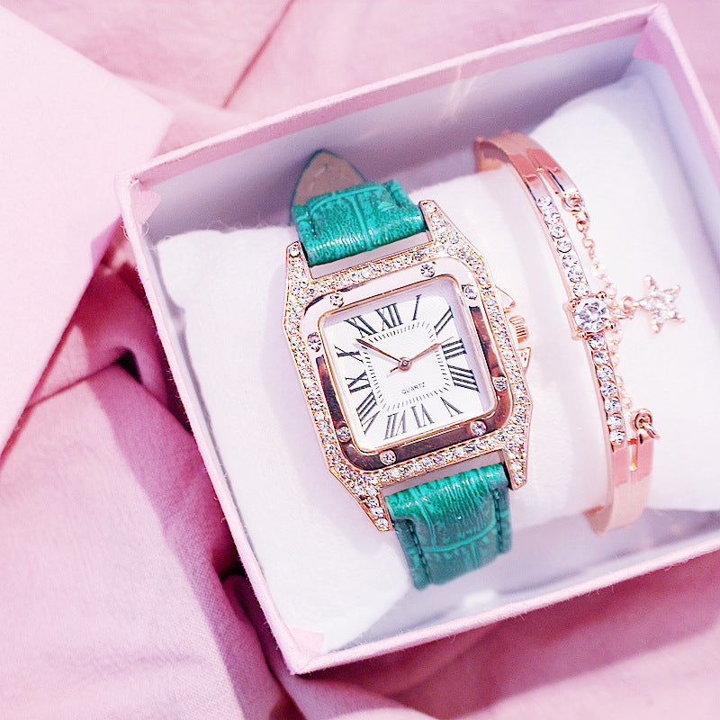 Elegant Square Dial Leather Strap Quartz Watch For Women