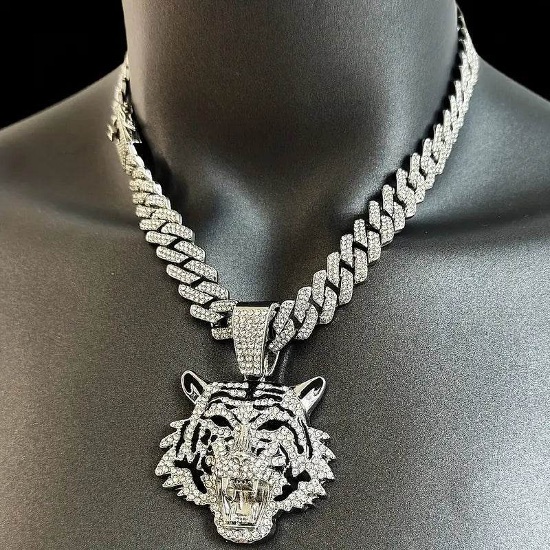 Men’s 18K Gold Plated Tiger Pendant Necklace