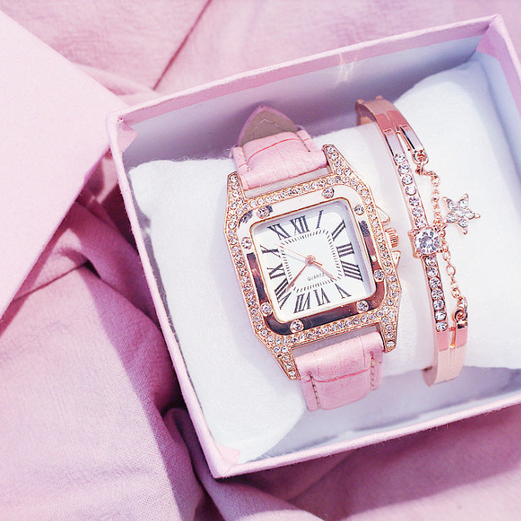 Elegant Square Dial Leather Strap Quartz Watch For Women