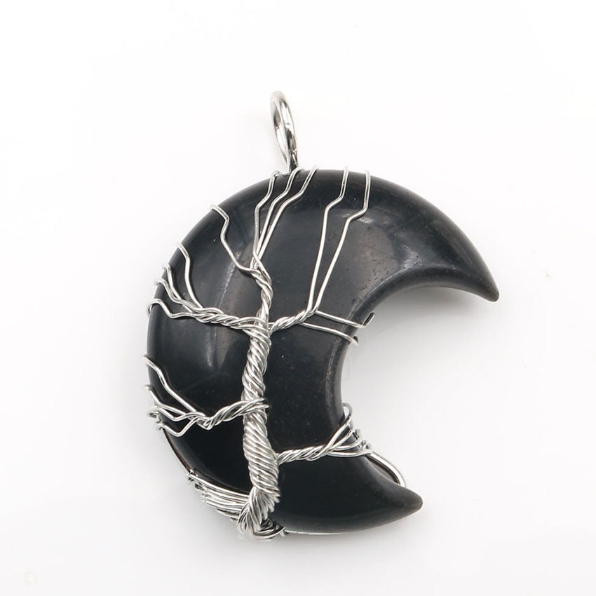 Moon Crystal Tree of Life Pendant Necklace Accessories