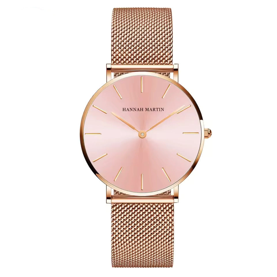 Reloj de cuarzo en oro rosa lujoso con pulsera a juego