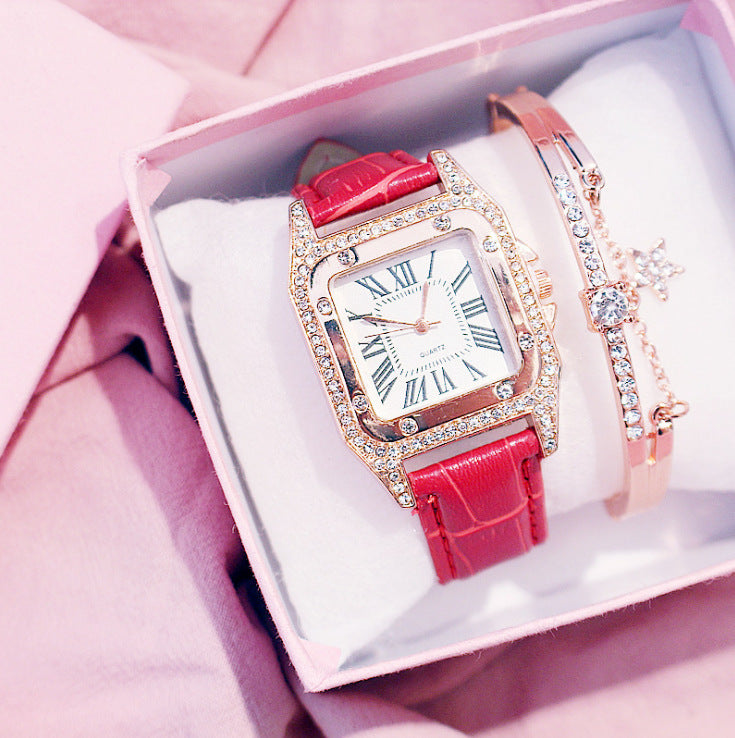 Elegant Square Dial Leather Strap Quartz Watch For Women