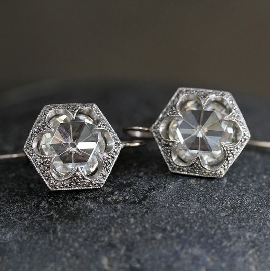 Pendientes Vintage de Cristal Blanco Redondeado