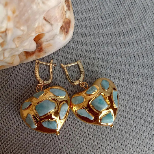 Pendientes Vintage Turquesa con Corazón Dorado