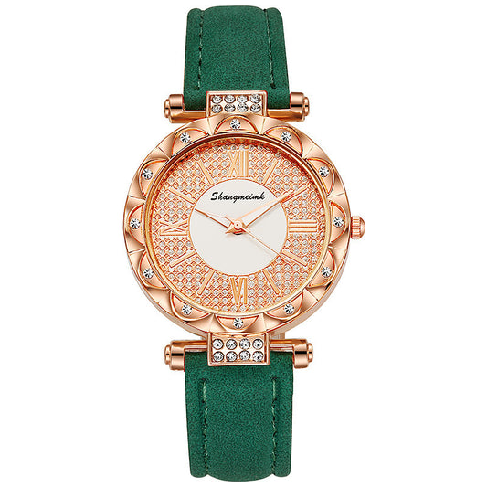 Elegante reloj de cuarzo para mujer con correa estrellada y diamantes