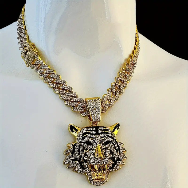 Men’s 18K Gold Plated Tiger Pendant Necklace