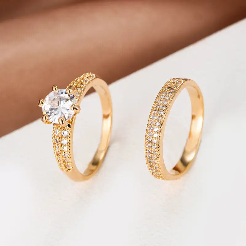 18K Gold Zirconia Eternity Rings Set