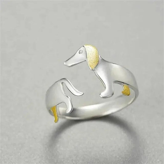 Oferta 1+1: Anillo de plata con forma de perro salchicha