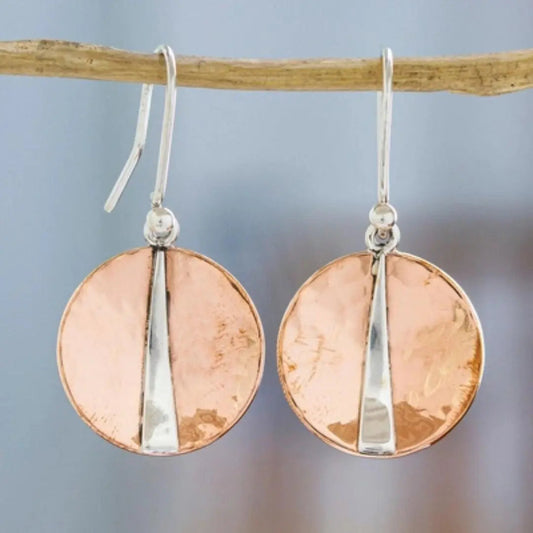 Oferta 1+1: Pendientes vintage redondos de plata rosa brillante
