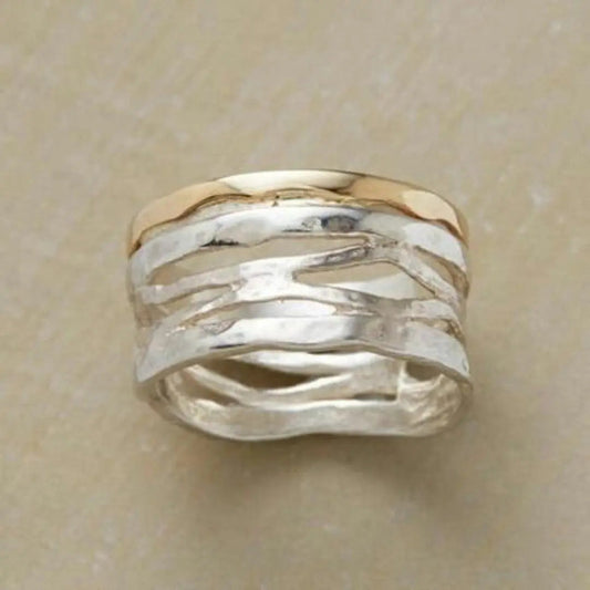 Oferta 1+1: Anillo vintage hueco en oro y plata