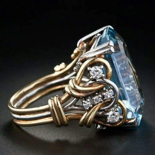 Oferta 1+1: Anillo vintage dorado con circonita azul en capas