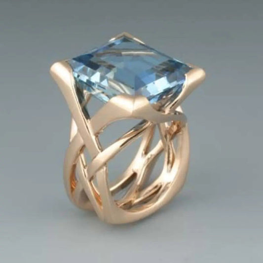 Oferta 1+1: Anillo Vintage Oro Rosa con Circonita Azul