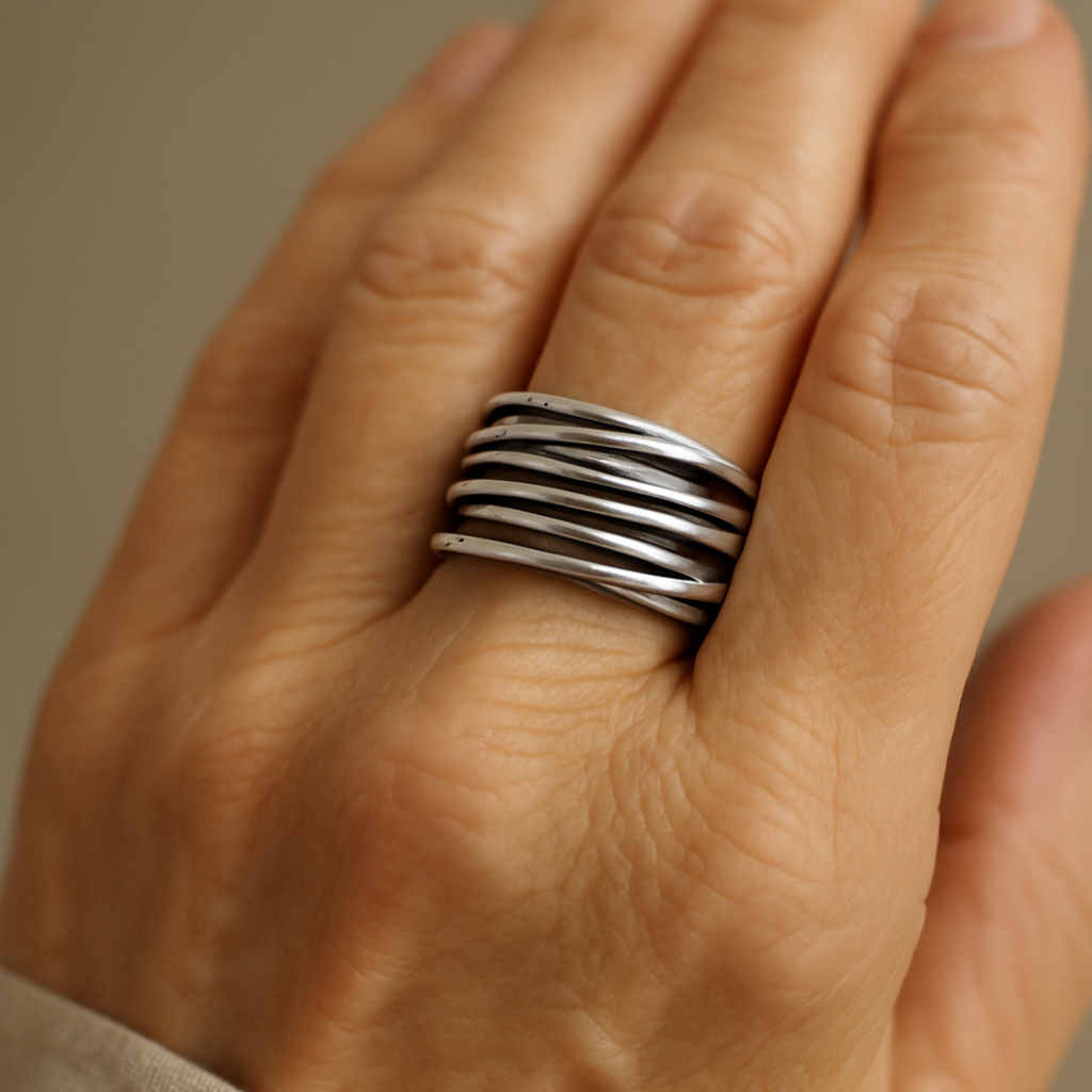 925 Sterling Silver Adjustable Layered Ring