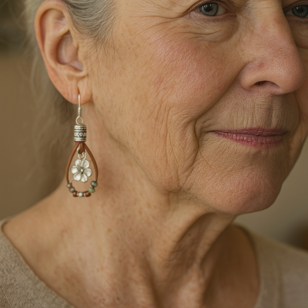 Pendientes vintage de cuero con flores