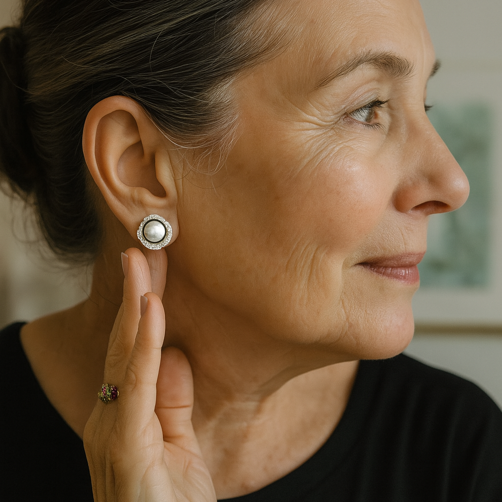 Pendientes en espiral brillantes con elegantes perlas