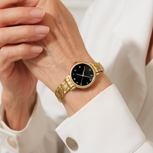 Lujoso Reloj de Pulsera de Cuarzo con Esfera de Plata Pulida