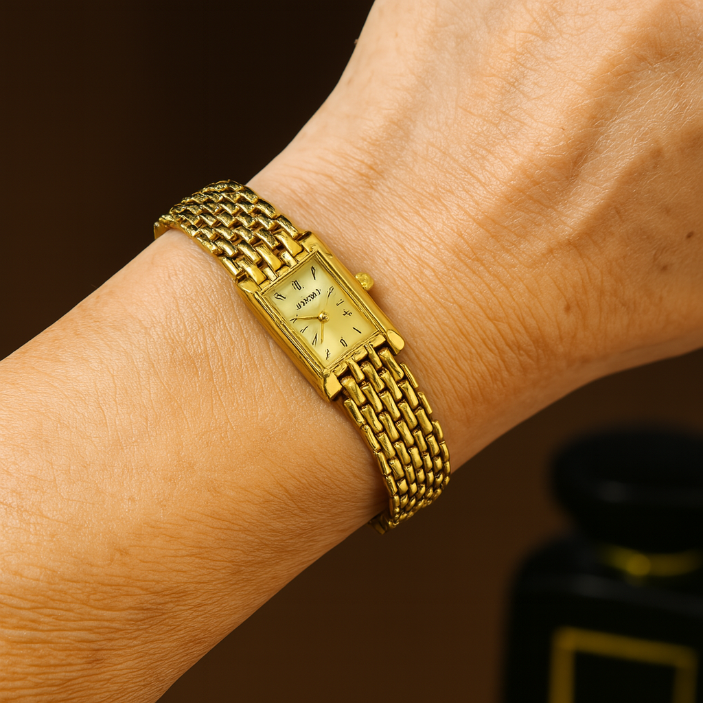 Vintage inspirované zlaté quartzové hodinky Prestige