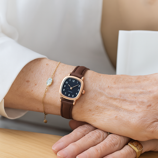 Reloj Extravagante con Correa de Cuero y Números Arábigos.