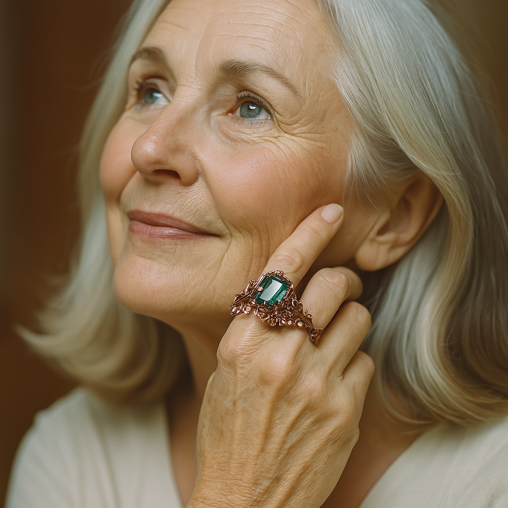 Pierścionek Nature Green z kryształem