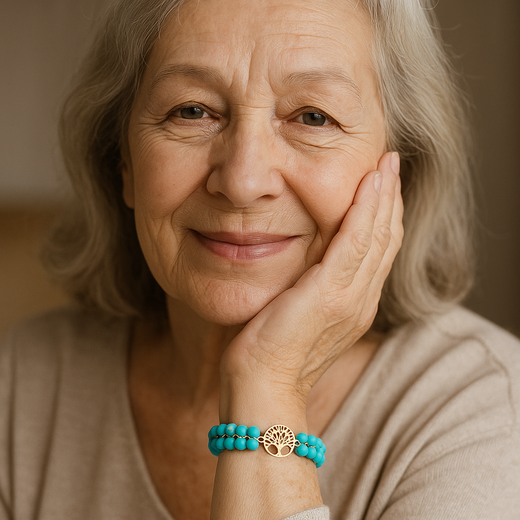 Náramek Strom života z tyrkysového kamene, ručně vyráběný