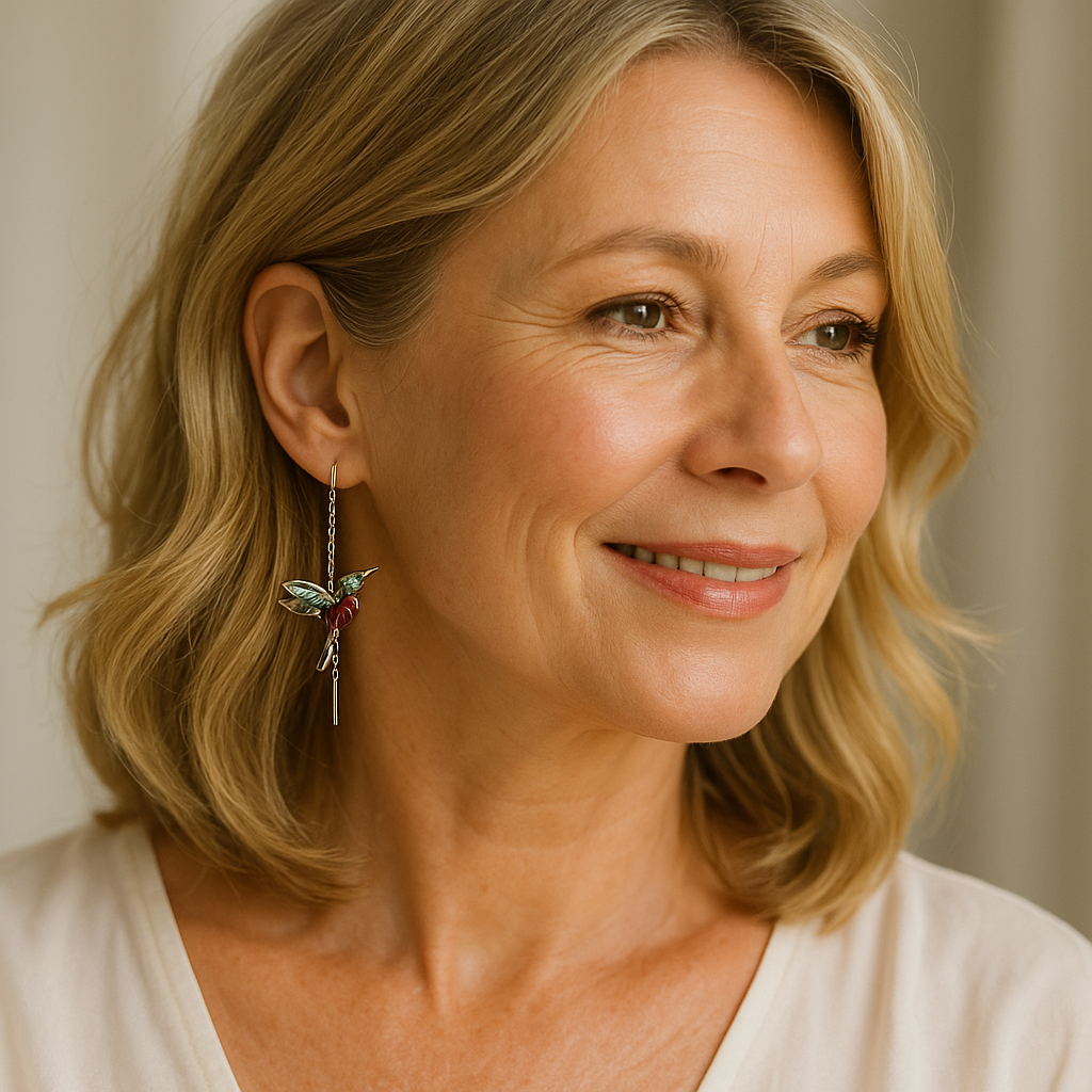 Pendientes con Colibrí esmaltado y circonitas