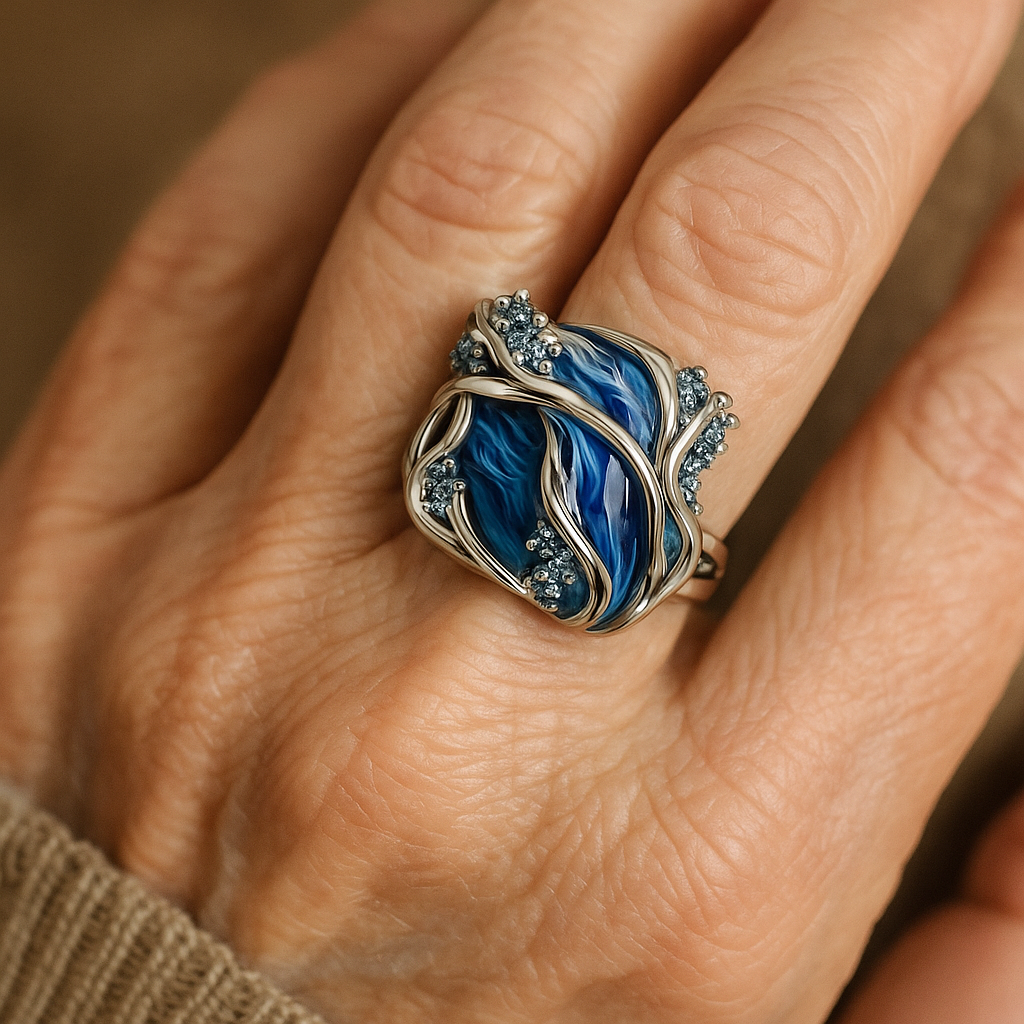 Anillo vintage dorado con ondas marinas