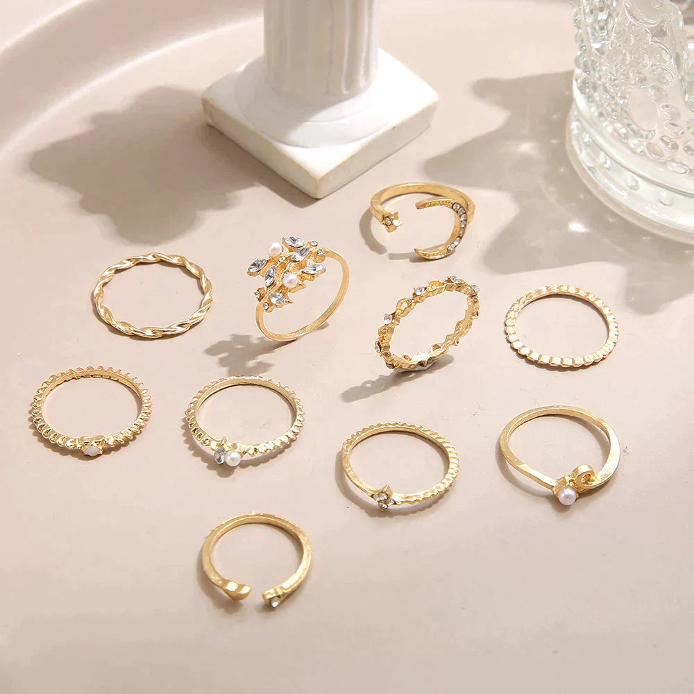 10-pack bohemian silver and gold-plated rings