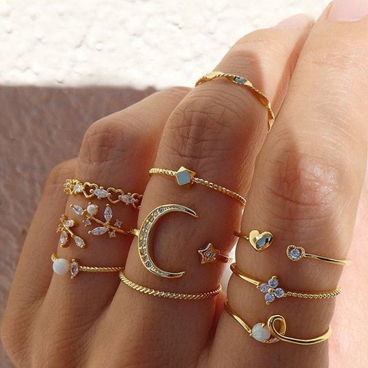 Pack de 10 Anillos Bohemios en Plata y Chapados en Oro
