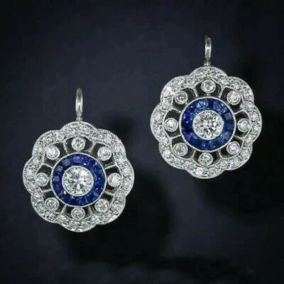 Pendientes Mandala con Circonita Azul Vintage.