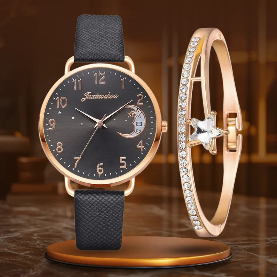 Chloe | Watch And Bracelet Set With Moon-Shaped Dial