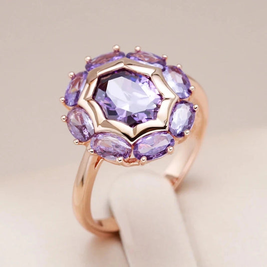 Oferta 1+1: Anillo con cristal violeta redondeado