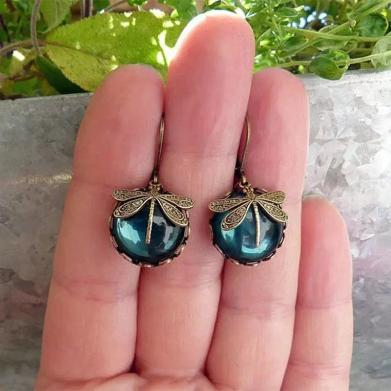 1+1 Offer: Spherical dragonfly earrings in antique gold