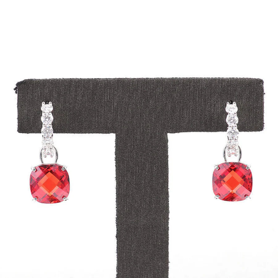 Pendientes de Botón con Rubí y Diamante