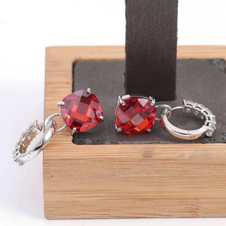 Pendientes de Botón con Rubí y Diamante