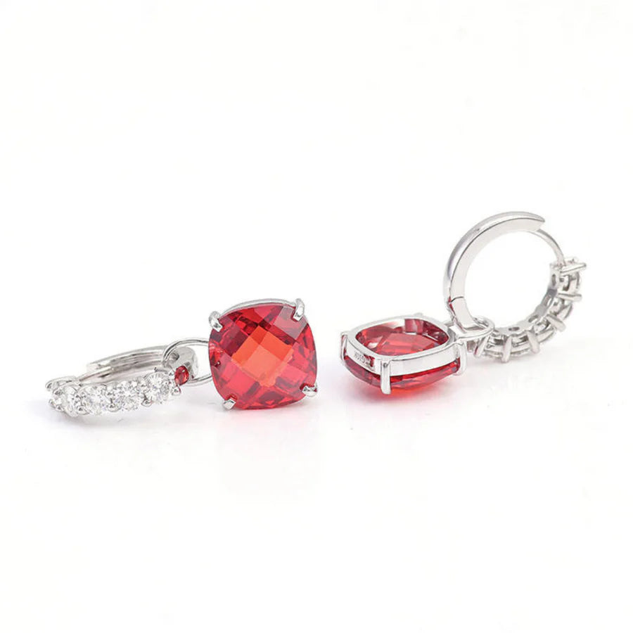 Pendientes de Botón con Rubí y Diamante