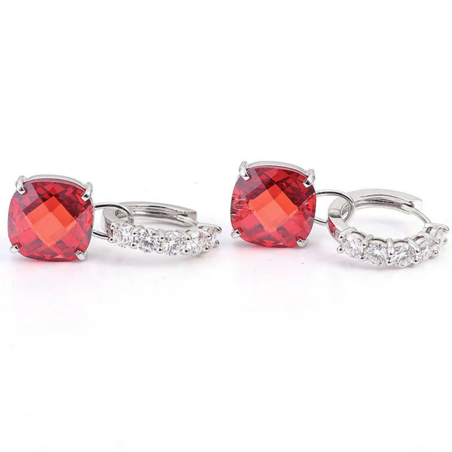 Pendientes de Botón con Rubí y Diamante