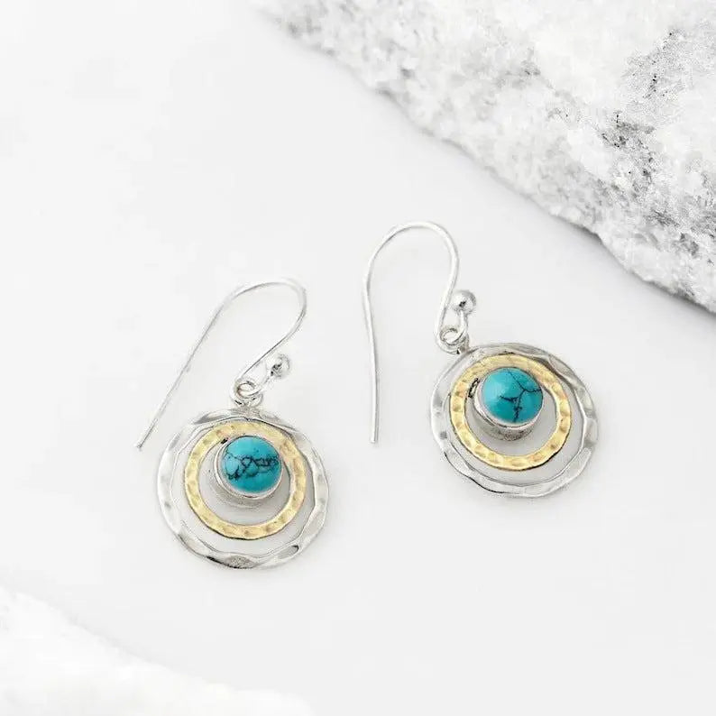 1+1 nabídka: Boho Saturn s tyrkysovým opálem – náušnice