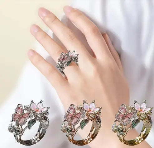 Anillos delicados en color oro con flores y mariposas para mujer, accesorios de fiesta, regalos, joyería personalizada