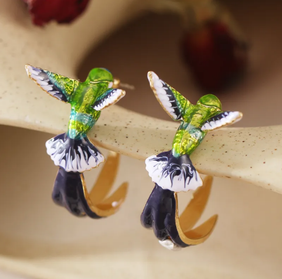 Pendientes de colibrí gota, adorables