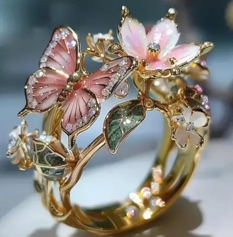 Anillos delicados en color oro con flores y mariposas para mujer, accesorios de fiesta, regalos, joyería personalizada