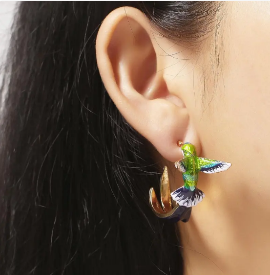 Pendientes de colibrí gota, adorables