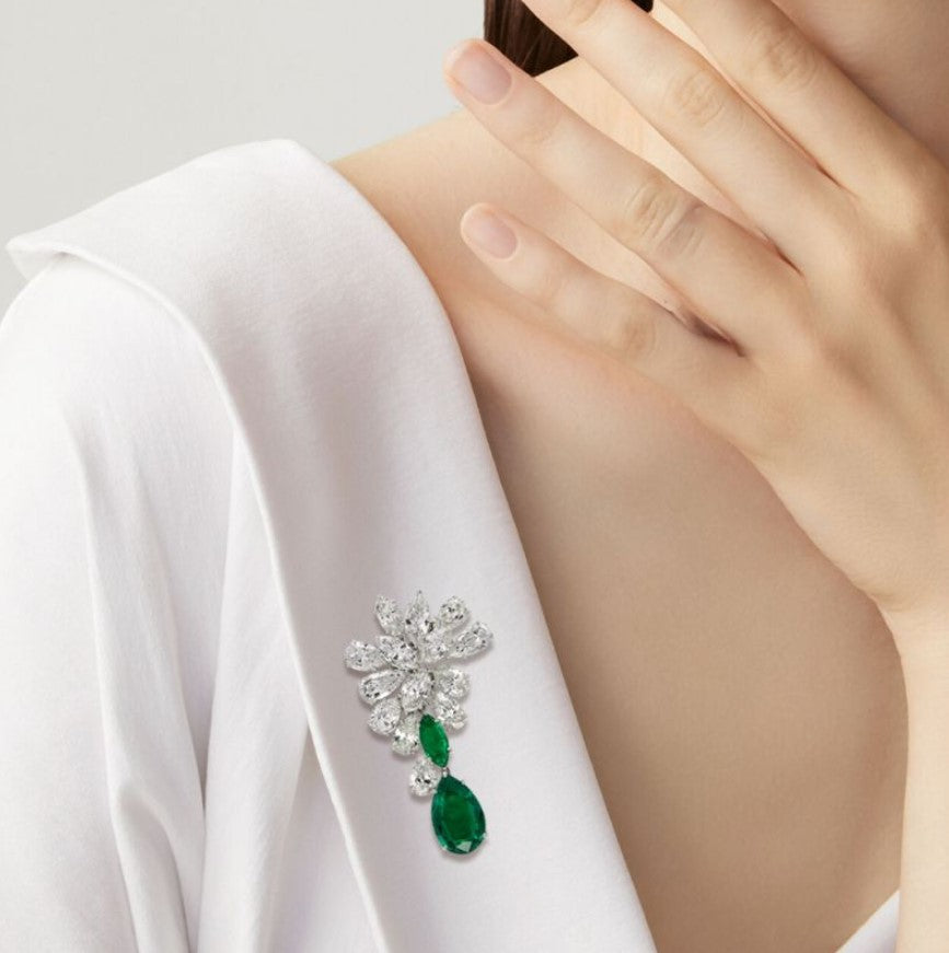 Pear & Marquise Cut Emerald Sapphire Statement Brooch