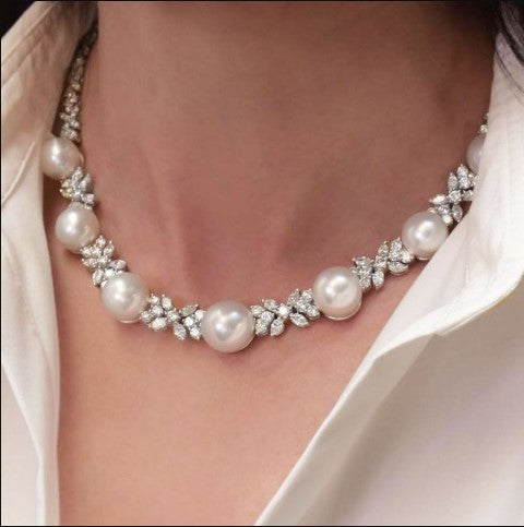 Elegant Round Pearl Sapphire Cluster Necklace