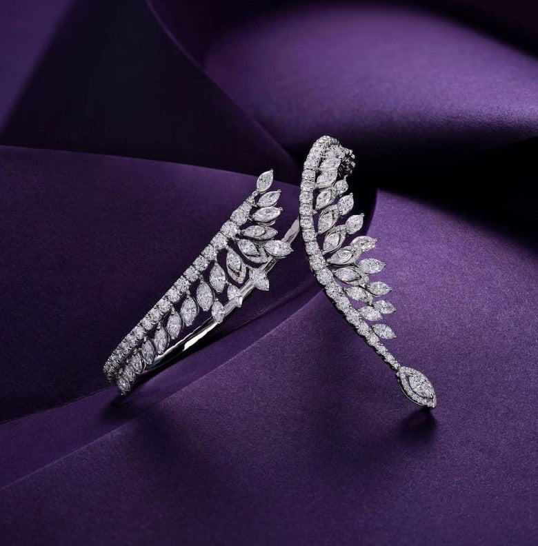 Halo Marquise Cut White Sapphire Bangle Bracelet